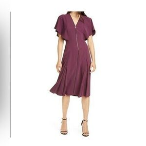 Ted Baker Kasiane Plum Zip-Front Flutter Sleeve Dress NWT